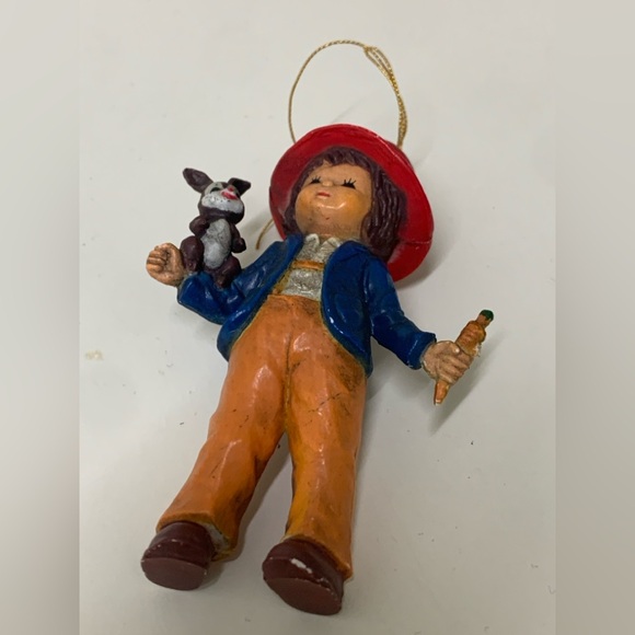 Vintage Miniature Resin Composite Boy w/ Rabbit & Carrot Figurine Ornament - Picture 5 of 10